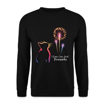 I love Cats and Fireworks - Unisex Pullover - Schwarz - Vorne - Alina (178cm) & Michal (187cm)