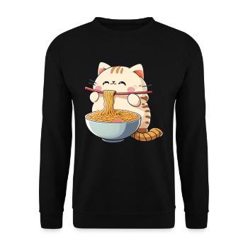 Ramen Eating Cat Kawaii Anime - Sweat-shirt Unisexe - noir - Devant - Alina (178cm) & Michal (187cm)