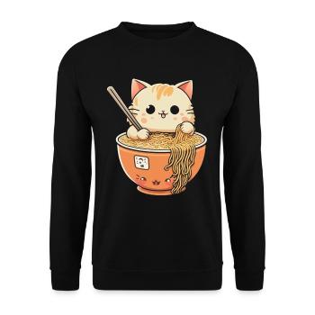 Ramen essende Katze Kawaii Anime Baka - Unisex Pullover - Schwarz - Vorne - Alina (178cm) & Michal (187cm)