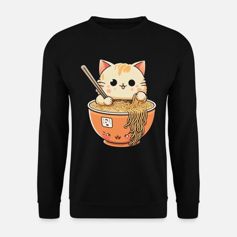 Ramen essende Katze Kawaii Anime Baka - Unisex Pullover - Schwarz
