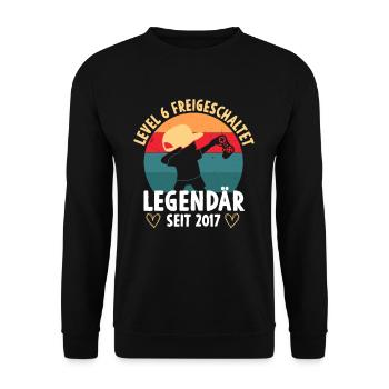 Level 6 Jahre Geburtstagsshirt Gamer 2017 - Unisex Pullover - Schwarz - Vorne - Alina (178cm) & Michal (187cm)