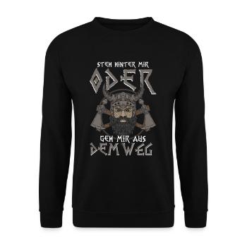 Wikinger Steh Hinter Mir - Unisex Pullover - Schwarz - Vorne - Alina (178cm) & Michal (187cm)