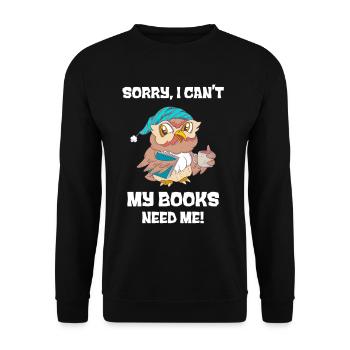 Niedliche Bücher Eule Lustige Leseliebhaber Leser - Unisex Pullover - Schwarz - Vorne - Alina (178cm) & Michal (187cm)