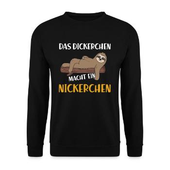 Das Dickerchen macht Nickerchen Faultier - Unisex Pullover - Schwarz - Vorne - Alina (178cm) & Michal (187cm)