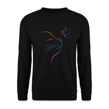 Katze mit Schmetterling - Unisex Pullover - Schwarz - Vorne - Alina (178cm) & Michal (187cm)
