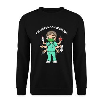 Sechsarmige Krankenschwester Pflegekraft - Unisex Pullover - Schwarz - Vorne - Alina (178cm) & Michal (187cm)