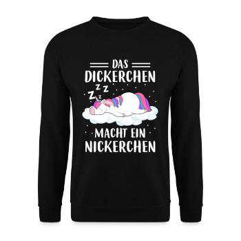 Dickerchen macht Nickerchen Einhorn - Unisex Pullover - Schwarz - Vorne - Alina (178cm) & Michal (187cm)