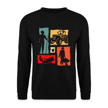 Farmer Retro Tractor Agriculture Oldschool - Unisex Pullover - Schwarz - Vorne - Alina (178cm) & Michal (187cm)