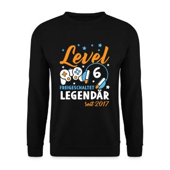 Level 6 Jahre Geburtstagsshirt Gamer 2017 - Unisex Pullover - Schwarz - Vorne - Alina (178cm) & Michal (187cm)