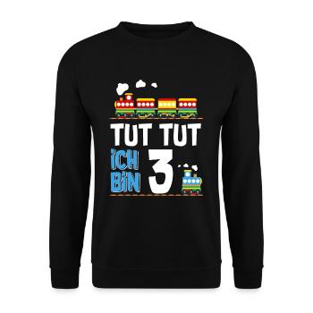 3. Geburtstag Tut Tut Eisenbahn Zug 3 Jahre - Unisex Pullover - Schwarz - Vorne - Alina (178cm) & Michal (187cm)