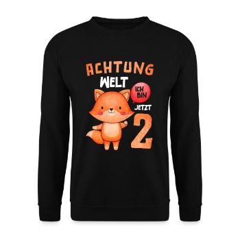 Achtung Welt Ich Bin Jetzt 2 Fuchs - Unisex Pullover - Schwarz - Vorne - Alina (178cm) & Michal (187cm)