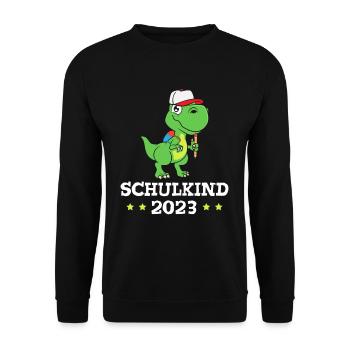 Schulkind 2023 Dinosaurier - Unisex Pullover - Schwarz - Vorne - Alina (178cm) & Michal (187cm)