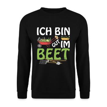 Ich Bin Gut Im Beet Gärtner - Unisex Pullover - Schwarz - Vorne - Alina (178cm) & Michal (187cm)