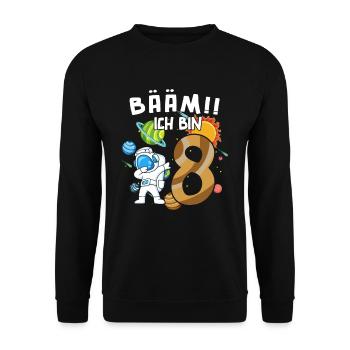 Bääm Ich bin 8 Astronaut - Unisex Pullover - Schwarz - Vorne - Alina (178cm) & Michal (187cm)
