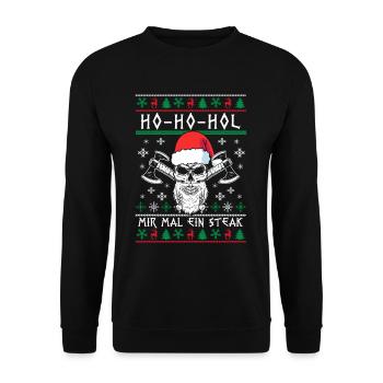 Ho Ho Hol mir ein Steak - Unisex Pullover - Schwarz - Vorne - Alina (178cm) & Michal (187cm)