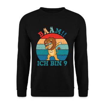 Bääm Ich bin 9 Löwe - Unisex Pullover - Schwarz - Vorne - Alina (178cm) & Michal (187cm)