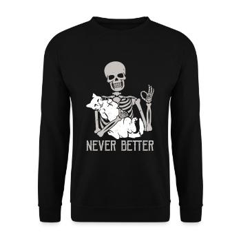 Never Better Skeleton Holding Cat - Unisex Sweatshirt - black - Front - Alina (178cm) & Michal (187cm)