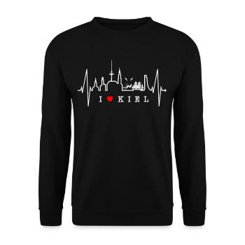 Kiel Skyline Herzschlag Fan Herz Liebe Love Kieler - Unisex Pullover - Schwarz - Vorne - Alina (178cm) & Michal (187cm)