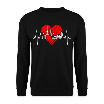 Kiel Skyline Herzschlag Fan Herz Liebe Love Kieler - Unisex Pullover - Schwarz - Vorne - Alina (178cm) & Michal (187cm)