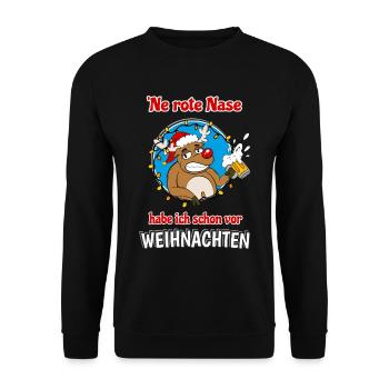 Rentier Rote Nase Bier Lustiges Alkohol Weihnachts - Unisex Pullover - Schwarz - Vorne - Alina (178cm) & Michal (187cm)