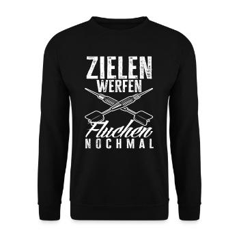 Zielen Werfen Fluchen Nochmal Dart Dartspieler - Unisex Pullover - Schwarz - Vorne - Alina (178cm) & Michal (187cm)
