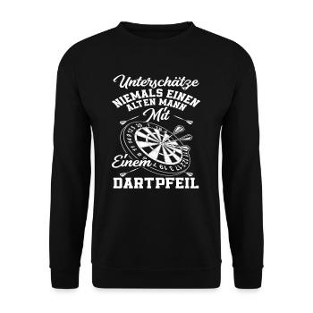 Dart Dartspieler Alter Mann - Unisex Pullover - Schwarz - Vorne - Alina (178cm) & Michal (187cm)