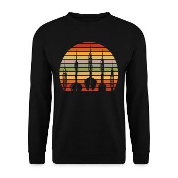 Retro Dart Dartspieler - Unisex Pullover - Schwarz - Vorne - Alina (178cm) & Michal (187cm)