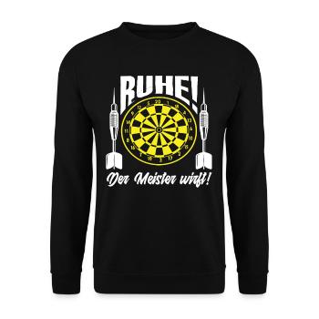 Ruhe Der Meister Wirft Dart Dartspieler - Unisex Pullover - Schwarz - Vorne - Alina (178cm) & Michal (187cm)