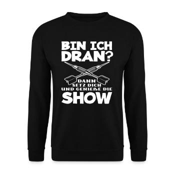 Lustiges Dart Dartspieler Geschenkidee - Unisex Pullover - Schwarz - Vorne - Alina (178cm) & Michal (187cm)