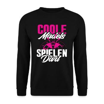 Coole Mädels Spielen Dart Dartspieler - Unisex Pullover - Schwarz - Vorne - Alina (178cm) & Michal (187cm)