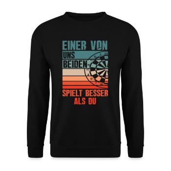 Retro Lustiges Dart Dartspieler - Unisex Pullover - Schwarz - Vorne - Alina (178cm) & Michal (187cm)