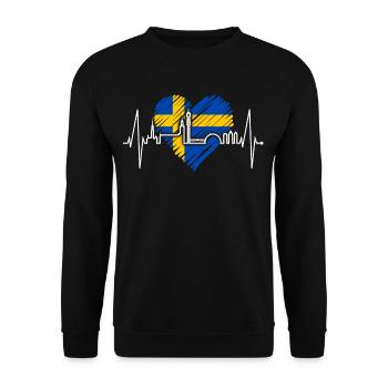 Stockholm Skyline Herzschlag Herz I Love Schweden - Unisex Pullover - Schwarz - Vorne - Alina (178cm) & Michal (187cm)