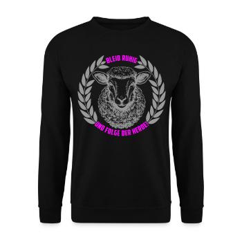 Schaf bleib ruhig und folge der Herde - Unisex Pullover - Schwarz - Vorne - Alina (178cm) & Michal (187cm)