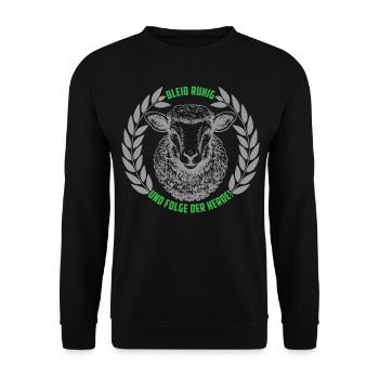 Schaf bleib ruhig und folge der Herde - Unisex Pullover - Schwarz - Vorne - Alina (178cm) & Michal (187cm)