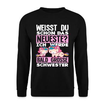 Ich werde Bald große Schwester Geburt Schwanger - Unisex Pullover - Schwarz - Vorne - Alina (178cm) & Michal (187cm)