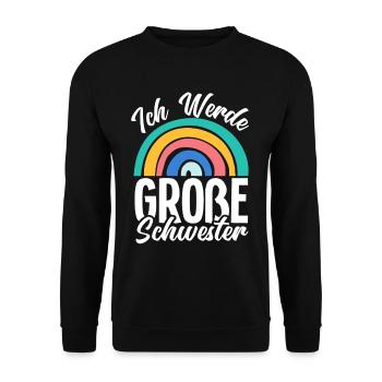 Ich werde große Schwester Regenbogen Geschenk - Unisex Pullover - Schwarz - Vorne - Alina (178cm) & Michal (187cm)