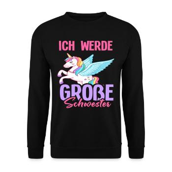 Ich werde große Schwester Einhorn Bunt Schwanger - Unisex Pullover - Schwarz - Vorne - Alina (178cm) & Michal (187cm)