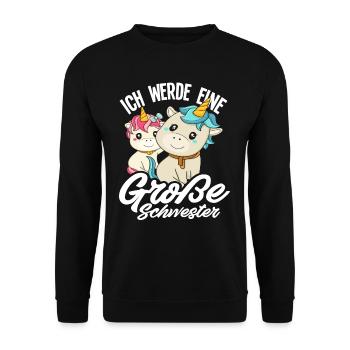 Ich werde große Schwester Einhörner Geschenkidee - Unisex Pullover - Schwarz - Vorne - Alina (178cm) & Michal (187cm)