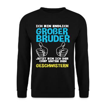 Ich Bin Endlich Großer Bruder Geschenk Sohn - Unisex Pullover - Schwarz - Vorne - Alina (178cm) & Michal (187cm)