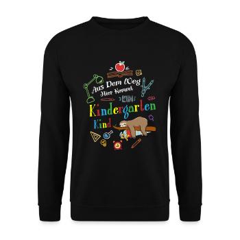 Aus Der Weg Hier Kommt Ein Kindergartenkind - Unisex Pullover - Schwarz - Vorne - Alina (178cm) & Michal (187cm)
