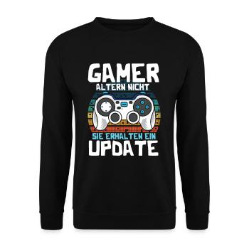 GAMER altern nicht sie erhalten ein UPDATE - Unisex Pullover - Schwarz - Vorne - Alina (178cm) & Michal (187cm)