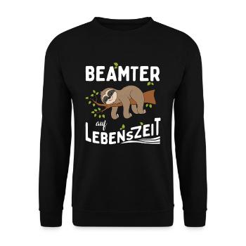 Faultier Beamter auf Lebenszeit - Unisex Pullover - Schwarz - Vorne - Alina (178cm) & Michal (187cm)
