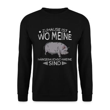 Zuhause Ist Wo Meine Hängebauchschweine Sind - Unisex Pullover - Schwarz - Vorne - Alina (178cm) & Michal (187cm)