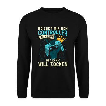 Reichet mir den Controller König Konsole Gamer - Unisex Pullover - Schwarz - Vorne - Alina (178cm) & Michal (187cm)