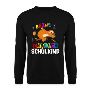 Bääm Finally Schoolchild Sloth School Enrollment - Unisex Sweatshirt - black - Front - Alina (178cm) & Michal (187cm)