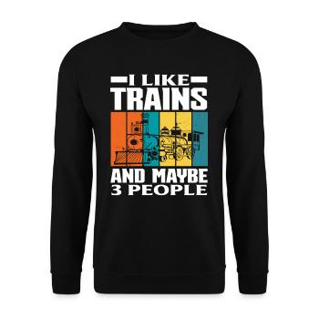 Retro Ich Mag Zug Züge 3 Leute - Unisex Pullover - Schwarz - Vorne - Alina (178cm) & Michal (187cm)