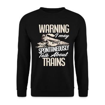 Warnung Spricht Jeden Moment Über Züge - Unisex Pullover - Schwarz - Vorne - Alina (178cm) & Michal (187cm)