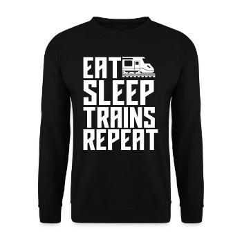 Essen Schlafen Züge Lustiges Zug Geschenk - Unisex Pullover - Schwarz - Vorne - Alina (178cm) & Michal (187cm)