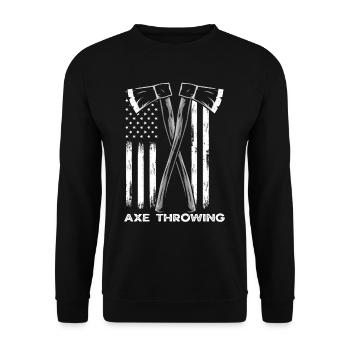 Axtwurf Axt Werfen USA Flagge - Unisex Pullover - Schwarz - Vorne - Alina (178cm) & Michal (187cm)