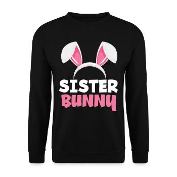 Schwester Hase Osterhasenohren Ostern - Unisex Pullover - Schwarz - Vorne - Alina (178cm) & Michal (187cm)